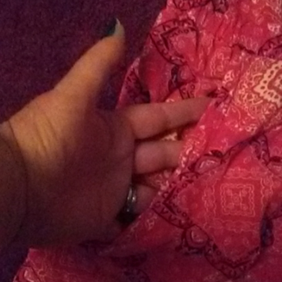 Red print off the shoulder jumper. - Picture 5 of 7